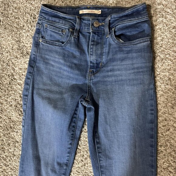 Levis 721 High Rise Skinny Jeans Womens 24 Blue Denim Stretch Water Less - Picture 3 of 13